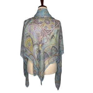 ETRO Paisley Print Square Silk Scarf Blue Purple 50x50 Colorful AOP Wrap Shawl